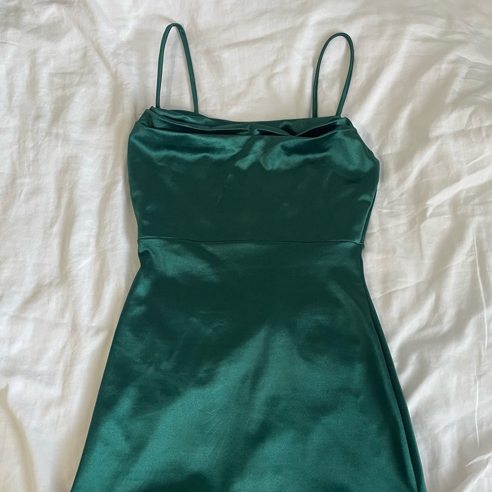 Windsor Lola High Slit Satin Dress in Hunter Green